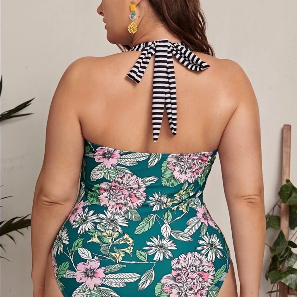 SOLD Tropical & Striped One Piece - Picture 3 of 4